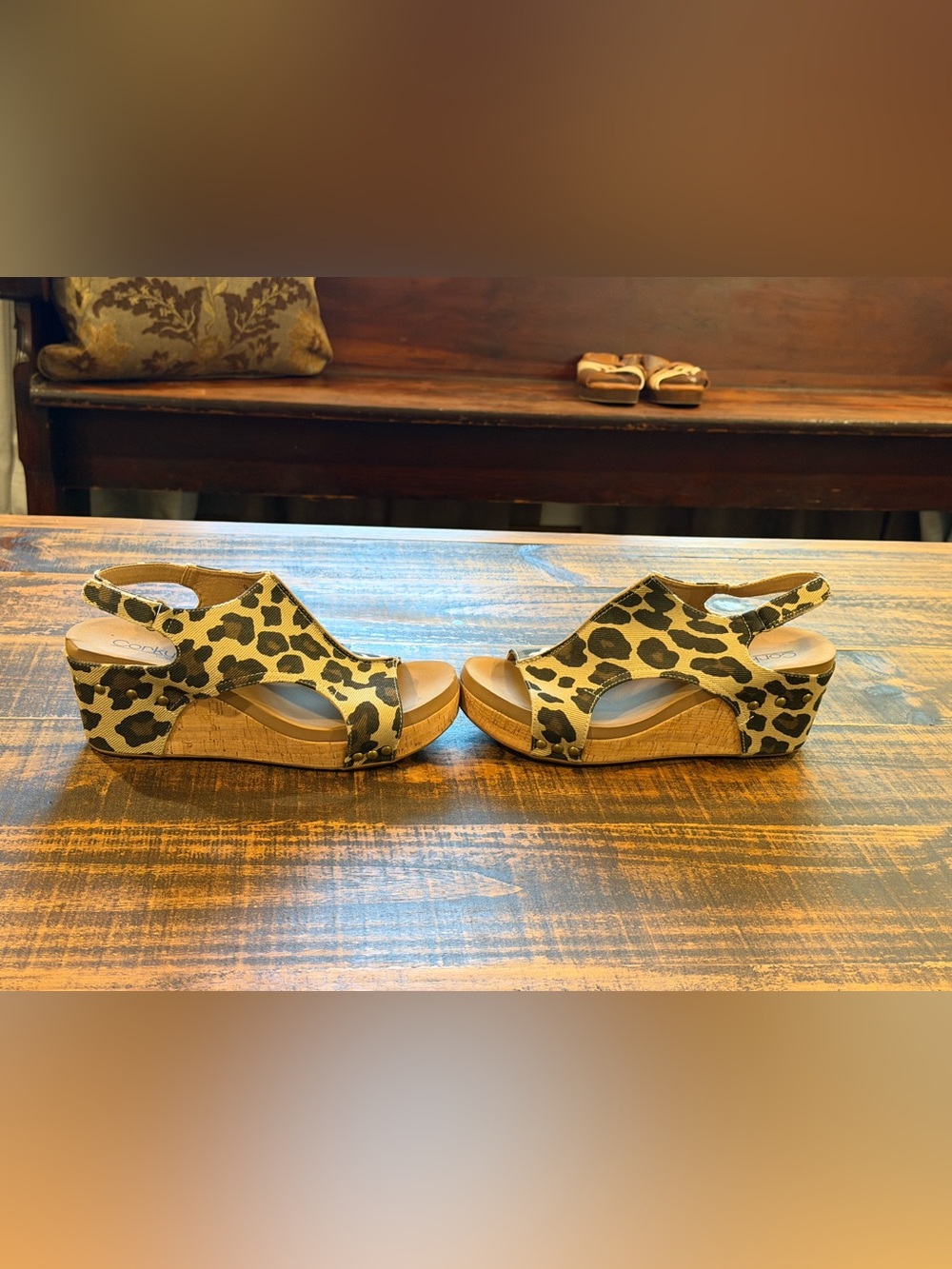 Corkys Leopard-Print Slingback Wedges in Beige and Black - Picture 3 of 9